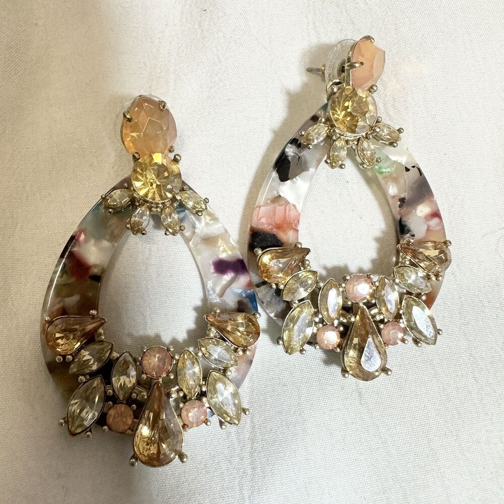 Stella & Dot Dew Drop Earrings Tortoiseshell patterned teardrop multicolored
